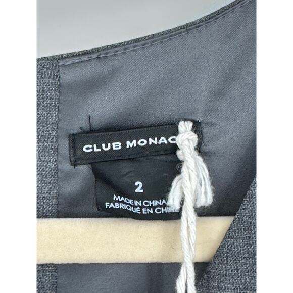 Club Monaco Wool Blend Gray Black Midi Dress V-Neck Short Sleeve Office Work 2 - Picture 3 of 8